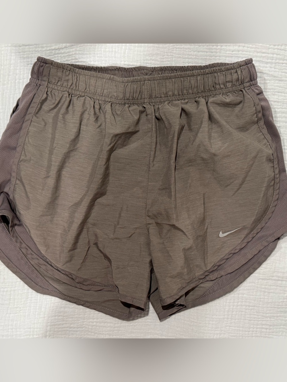 Nike Men’s Taupe Athletic Running Shorts with Swoosh